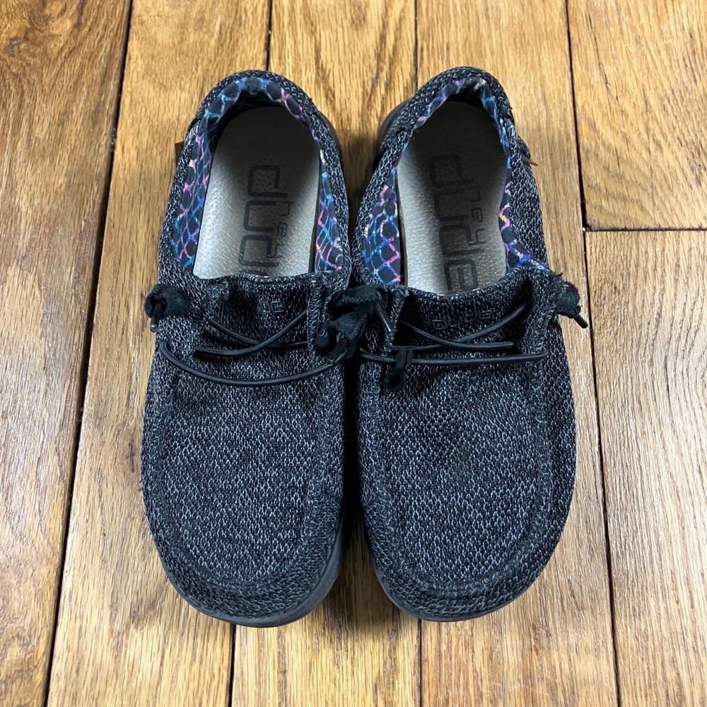 Hey Dude Wendy Sox Micro Total Black Knit Slip On Loafers Shoes US 5